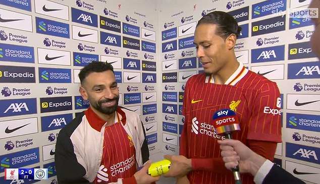 Mo Salah (left) joked that Jamie Carragher would never name him man of the match