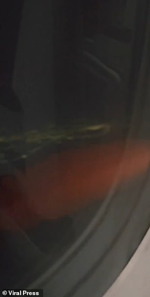 Footage shows orange flames shooting into the night sky from the left side of the Gulf Air Boeing 787-9 Dreamliner, about an hour into the flight