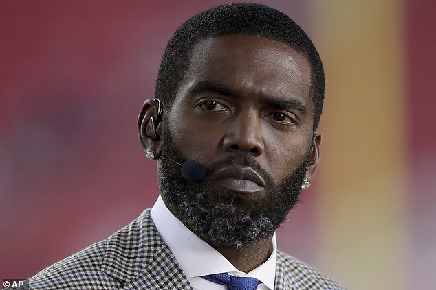 Pro Football Hall-of-Fame wide receiver and ESPN NFL analyst Randy Moss steps aside during the Sunday NFL Countdown as he battles an undisclosed health condition