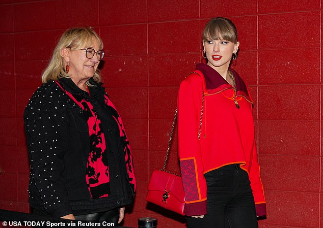 The NFL wished Taylor Swift (pictured right with Travis Kelce's mother, Donna) a happy birthday