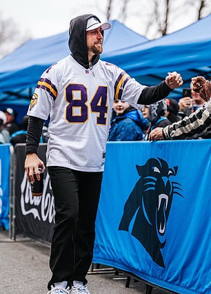 Adam Thielen stopped by for the Panthers game in a Randy Moss jersey