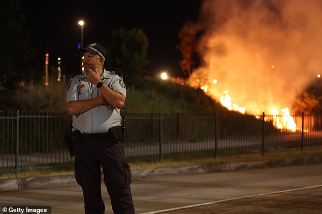 NSW Police have cleared the scene of a fire at Leagues Club Park in Gosford (pictured)