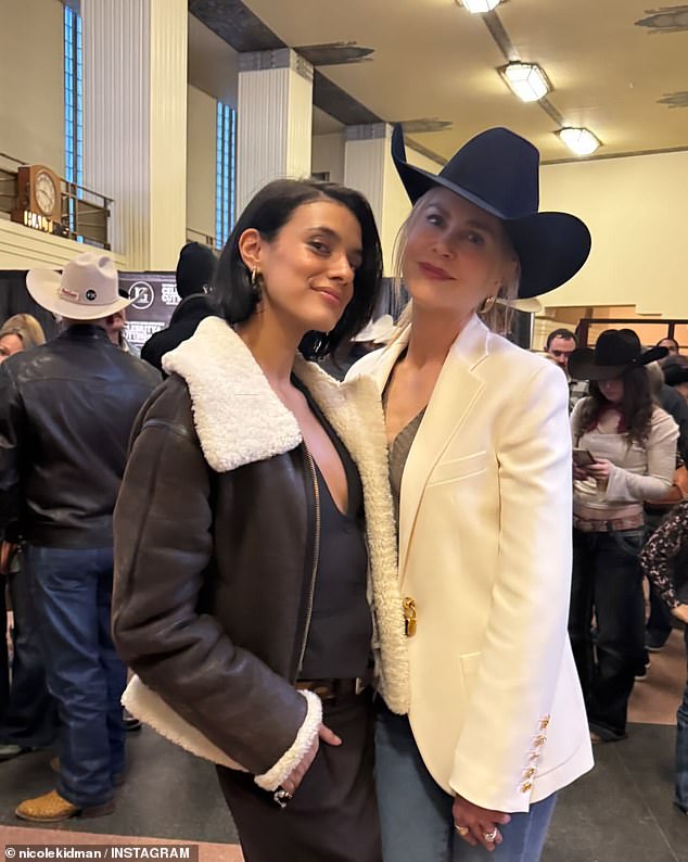 Nicole Kidman embraced the Western theme when she attended the National Cutting Horse Association's celebrity cutting event in Texas last week. Pictured with Nicole Muirbrook, wife of Taylor Sheridan