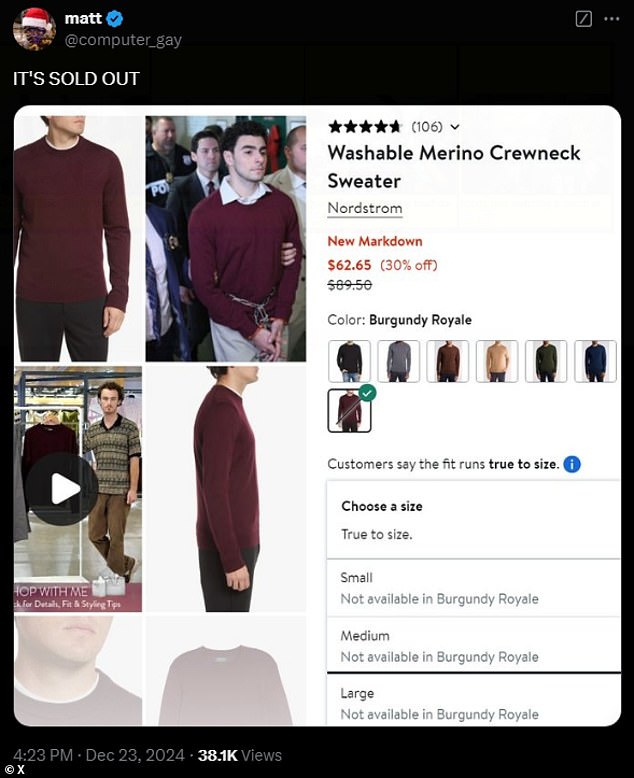 He wore a crisp white collar shirt, maroon knit sweater, light gray pants and orange shoes to the courthouse, and the Nordstrom knit sweater is already sold out