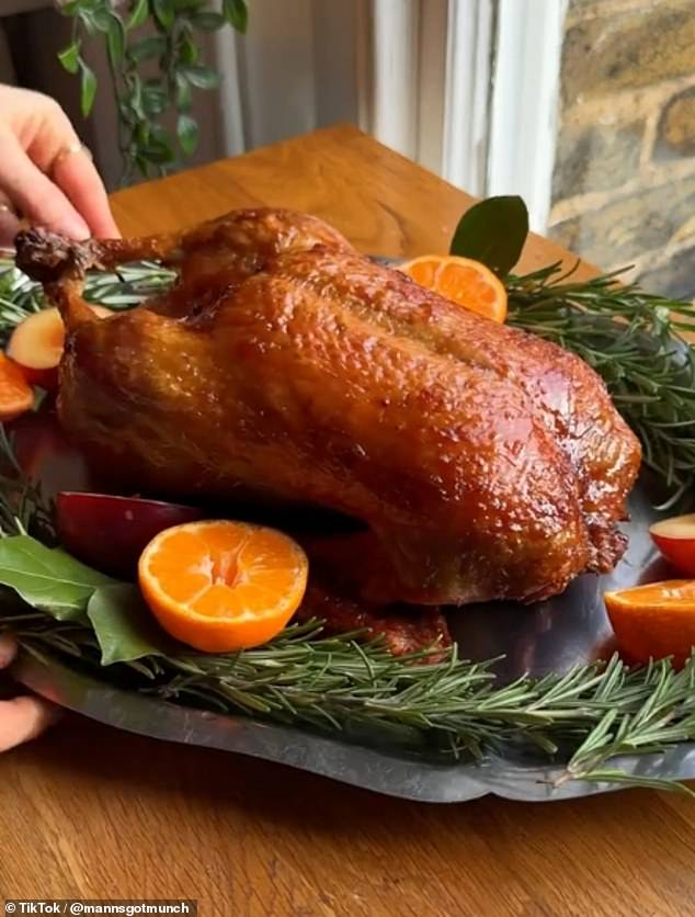 According to Ocado, 33 percent of Gen Z shoppers said they will be cooking duck this Christmas (photo: a roasted 'festive duck' on TikTok)