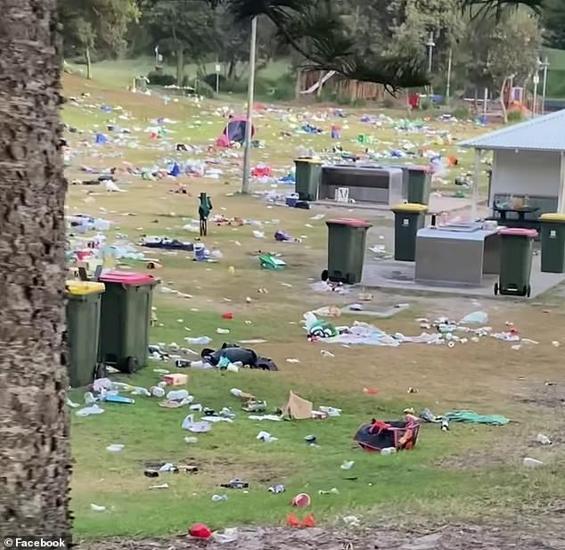 One of Sydney's most iconic eastern beaches was once again vandalized by thousands of revelers on Christmas Day (pictured: just some of the rubbish left behind this year)