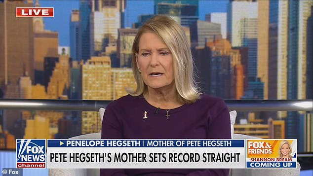 Hegseth's mother Penelope went on Fox & Friends Wednesday morning to counter the New York Times after it published a 2018 email she sent to her son in the midst of his divorce, calling him a 