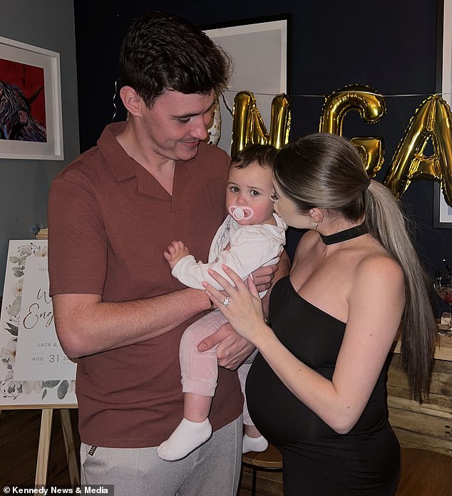 In April 2024, the mother-of-two (pictured with partner Kyle Bloss, 26, and daughter Belle Bloss, 2) was 'shocked' when she woke up completely blind in her left eye and quickly made an appointment at Specsavers thinking that she needed glasses.