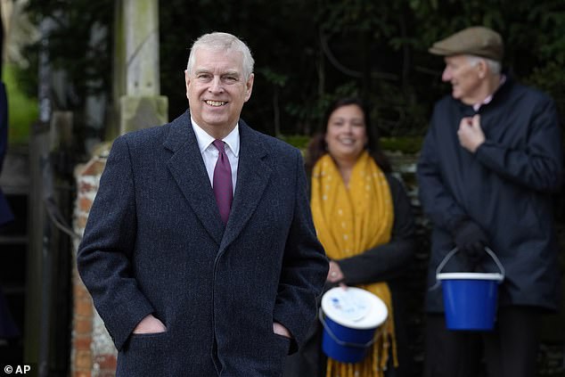 Prince Andrew leaves after attending the Christmas Day service at St Mary Magdalene Church in Sandringham in December 2022