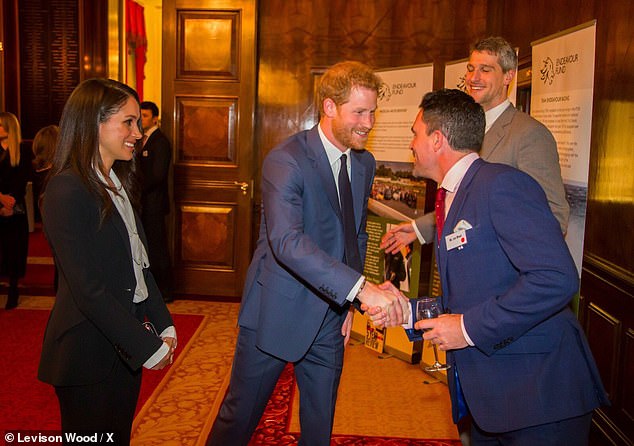 Levison Wood with Prince Harry and his then fiancée Meghan Markle at the 2018 Endeavor Fund Awards in London