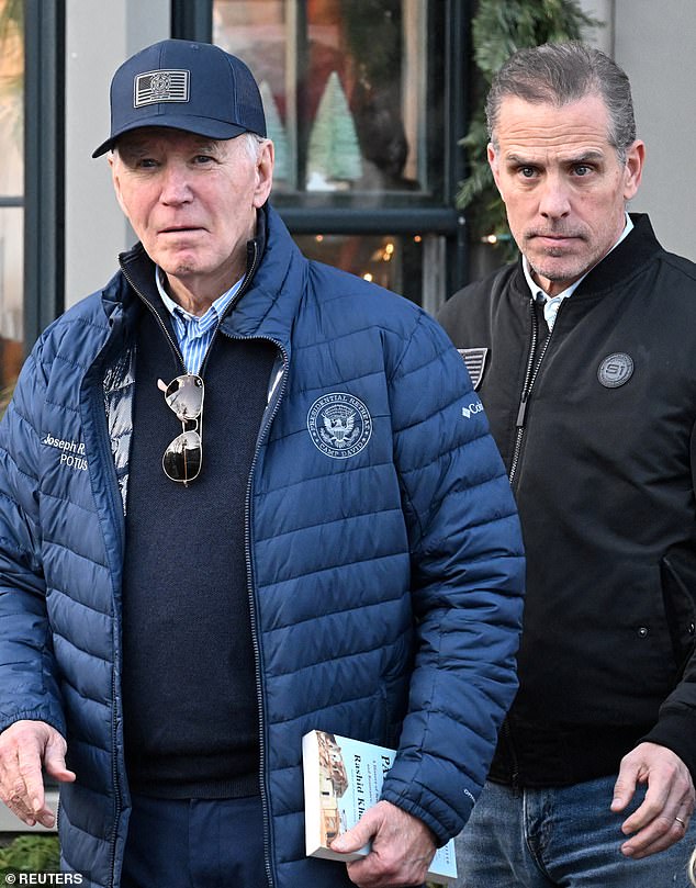 Joe Biden with his son Hunter outside a bookstore in Massachusetts last month