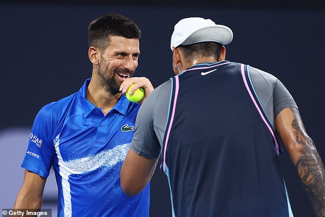 Kyrgios and Djokovic provided a tennis clinic for delighted fans in Brisbane on Monday evening