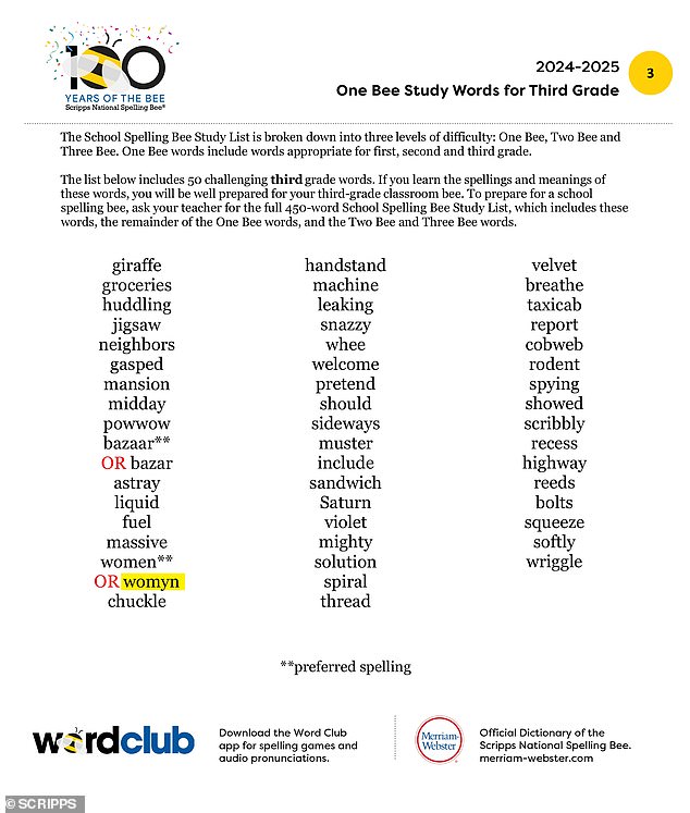 The Scripps National Spelling Bee included the word 