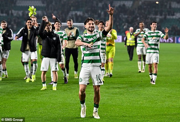 Nicolas Kuhn celebrates victory over RB Leipzig, which boosted Celtic's confidence