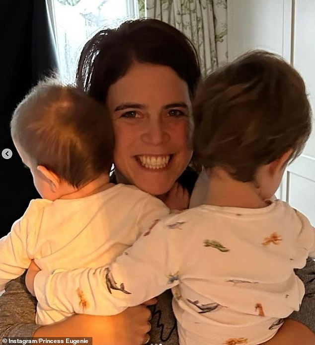 Princess Eugenie pictured next to her children: Auggie (pictured right), three, and Ernest (pictured left), one