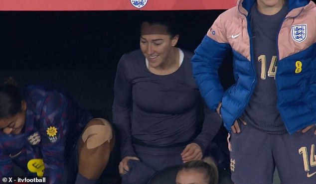 Lucy Bronze looked stunned when she was not allowed to feature against Switzerland