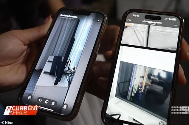 The Airbnb host provided a photo of the damaged TV (right), but the girls' video showed that their apartment had a different TV, which was all black and on a black stand (left).