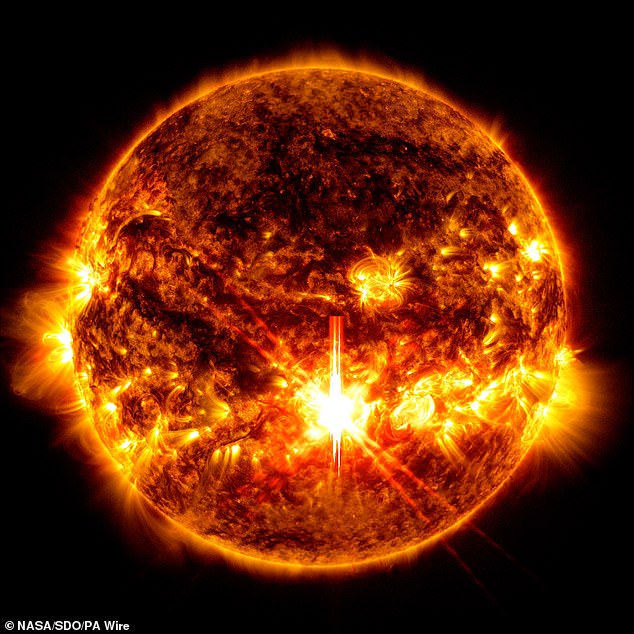 Experts today predict a 60 percent chance of radio blackout after the sun unleashed an extremely powerful solar flare and sent it towards Earth (STOCK)