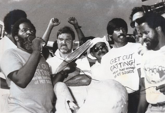 Rebel trips to South Africa were met with fierce opposition, as former England skipper Mike Gatting (centre) discovered during this 1989 protest