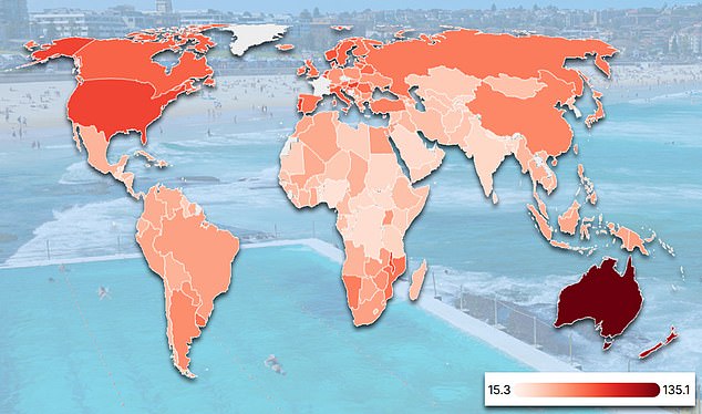 Despite skin cancer remaining the most common cancer in Australia, it is not the type that is seeing a rise in detections among younger demographics (map shown)