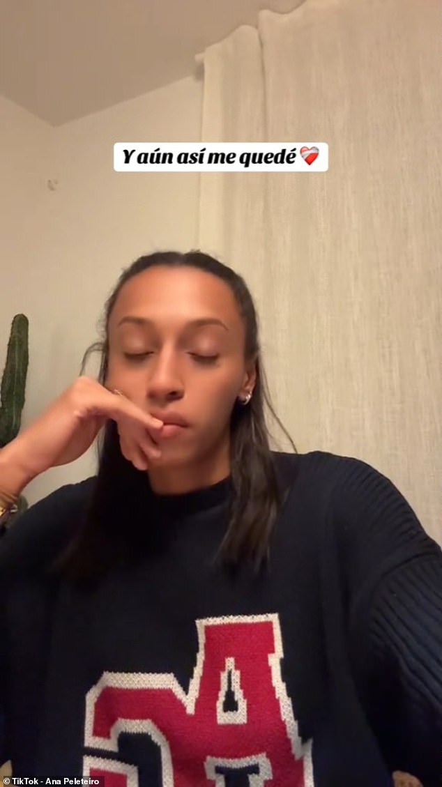 The Spanish triple jumper joined the viral trend on social media with her TikTok account under the name 'y aun asi me quede', which means 'and yet I stayed', to draw attention to the abuse