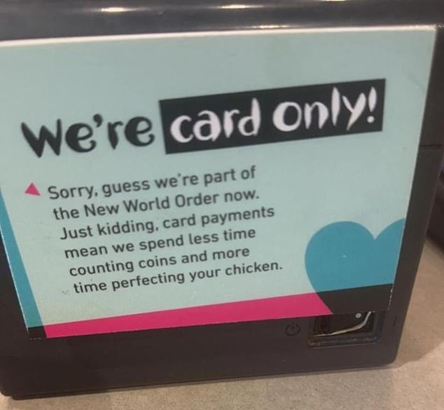 The incident is believed to be caused by the South African takeaway chain's decision to go cashless earlier this year (pictured is signage in store)