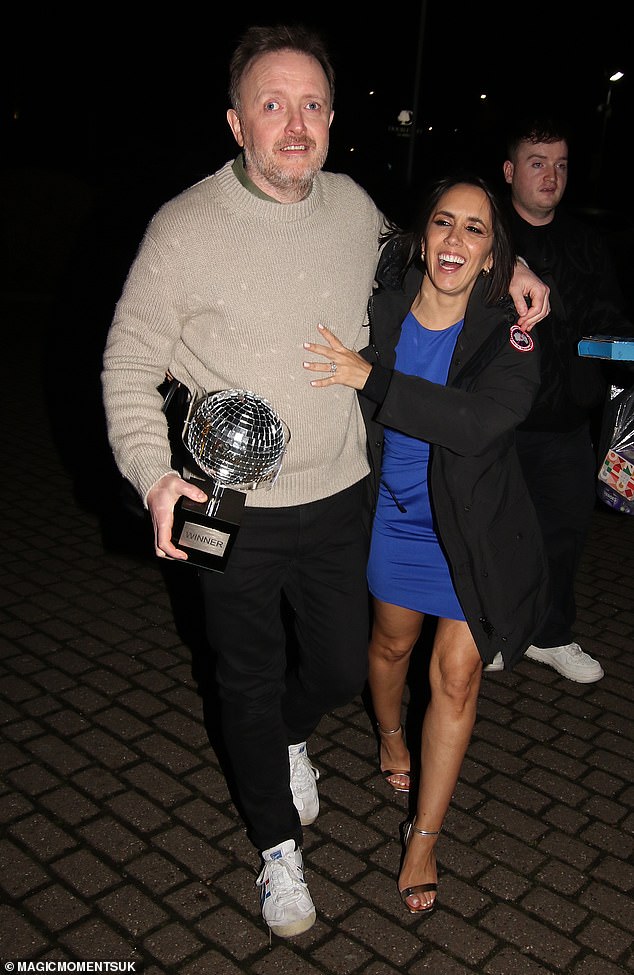 Strictly Come Dancing winner Chris McCausland partied into the early hours of Sunday morning as he clutched his Glitterball Trophy as he left the show's after-party