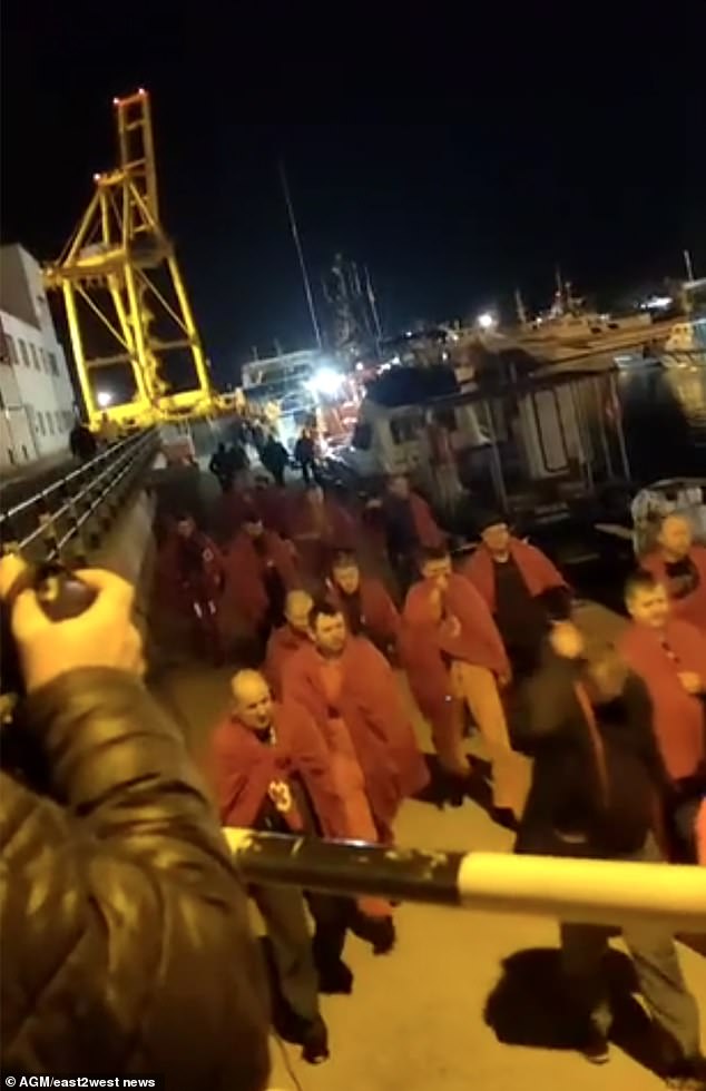 Footage showed rescued sailors from the Ursa Major after an incident in the Mediterranean