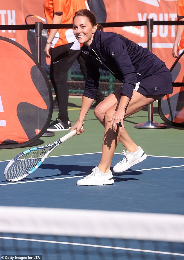 The Princess of Wales plays tennis with Emma Raducanu in September 2021 after the latter's victory at the US Open.