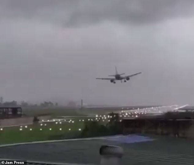 The plane attempted to land on the runway in Chennai but was blown off course by the wind