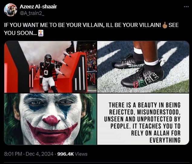 The post included the image of Al-Shaair himself, Joaquin Phoenix's Joker, the linebacker's controversial 