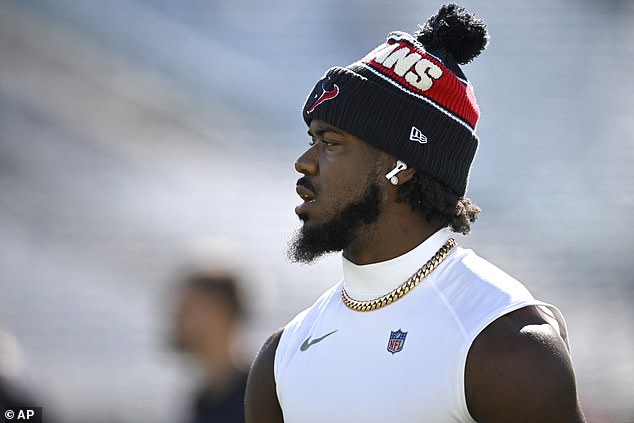 Houston Texans general manager Nick Caserio has branded the NFL 'hypocritical' for banning Azeez Al-Shaair (pictured) from having any contact with the team during his three-game suspension