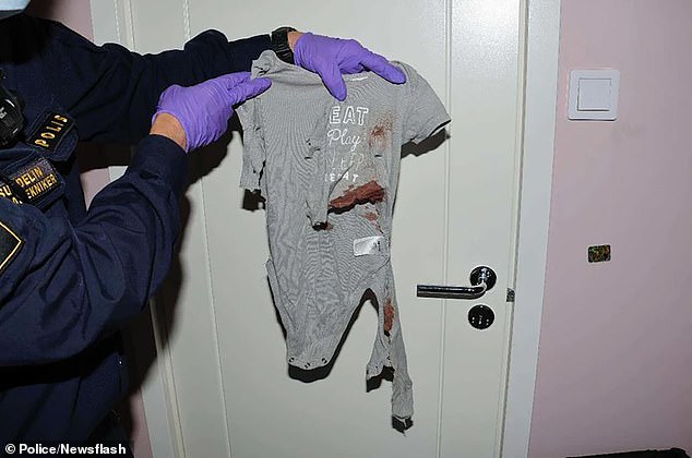 The bloody nightgown a two-year-old girl was wearing when she was shot in the stomach