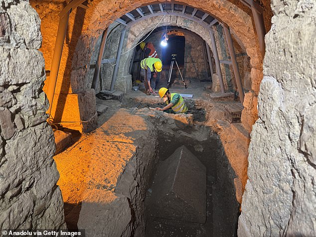 They discovered a 6-foot-long limestone tomb with a raised lid and a sloping roof, buried up to 6 feet underground near St. Nicholas Church in Turkey.