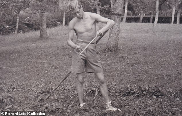 The former King Edward VIII is seen holding a scythe in a mysterious garden in the summer of 1937, just weeks after his brother, the new King George VI, was crowned at Westminster Abbey. It is one of many photos revealed for the first time in a new documentary