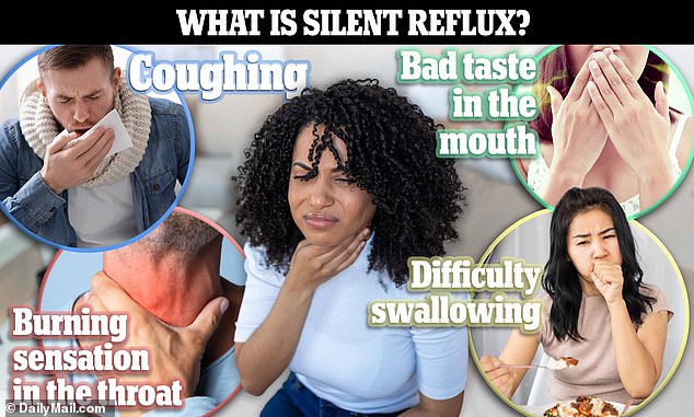 Some with reflux suffer from the 'silent' type, which is much more difficult to diagnose. Symptoms usually consist of a dry cough and frequent throat clearing.