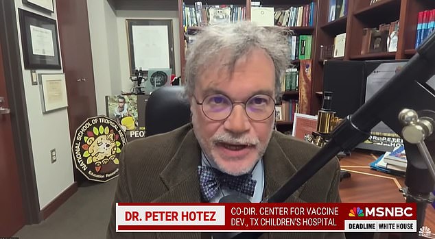 Dr. Peter Hotez, pictured above, spoke on MSNBC and warned about the dangers of infectious diseases