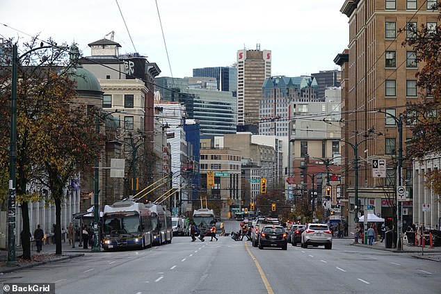 Several people have been injured in a stabbing in Vancouver, police said. (Pictured: A general view of the city center, where Wednesday's stabbing took place)