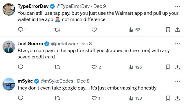 Like Victor, several X users were frustrated that Walmart stores across the country had no mobile payment options other than Walmart Pay