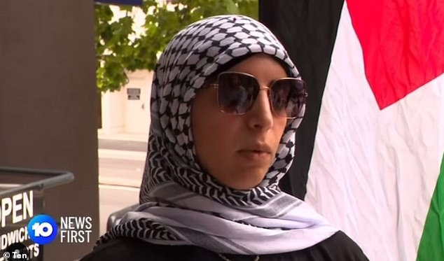 Mariam (pictured) recalled the alleged abuse she and her daughter committed at Kmart on Sunday during a gathering outside Bankstown police station