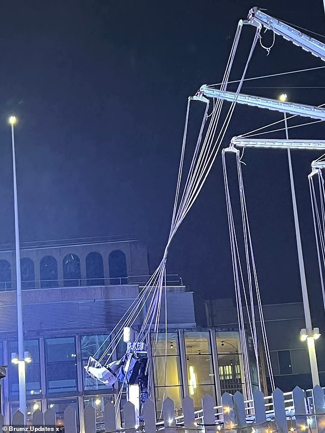 The Christmas fairground is closed after an attraction collapsed in Birmingham on Thursday evening (photo is part of the damaged attraction)