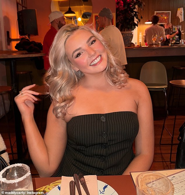 Maddy Carty (pictured) has doubled down on her controversial stance that men should pay a first date deposit to put an end to last-minute cancellations on dating apps