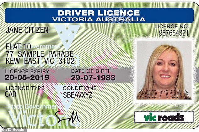 Jessica told a follower that updating the photo on her Victorian driver's license was simple and free. An example of a Victorian driver's license is shown