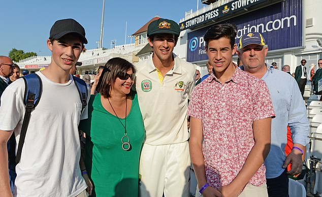 Ashton Agar with his family in Britain for his Test debut, including his cricket-playing brother Wes (pictured second from right)