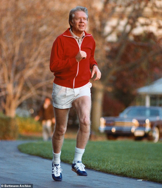 President Jimmy Carter is photographed jogging on the South Lawn of the White House during his only term in office. President Joe Biden spoke about Carter's many accomplishments — most of which happened after he left office