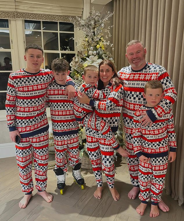 The Rooney family looked bright and festive in matching pajamas in a Christmas photo