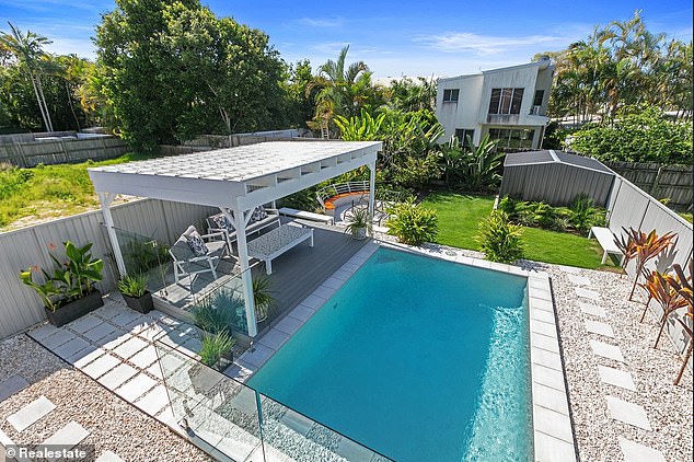 The Sunshine Coast was expected to see a 12 to 16 per cent increase. Moffat Beach near Caloundra performed particularly strongly, up 14.2 per cent to $1.464 million (pictured is a house that sold for $1.6765 million in September)