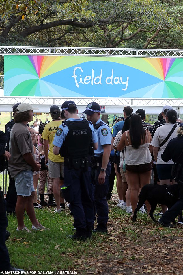 There was a heavy police presence at the Field Day event at the Domain in Sydney