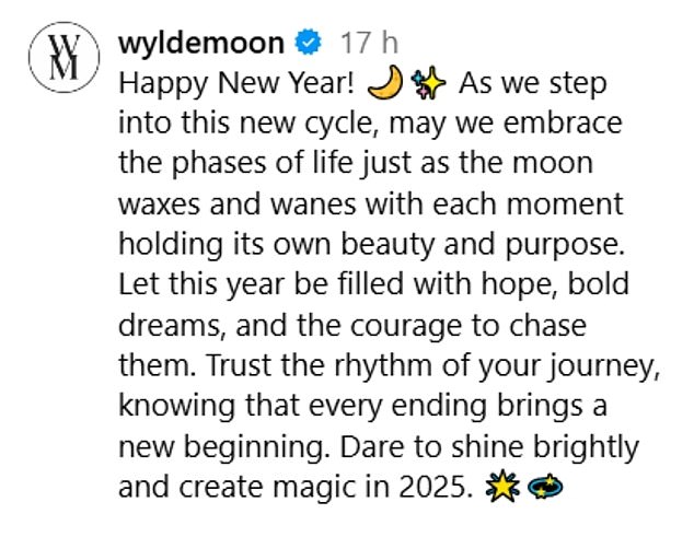 Holly wrote, “Trust the rhythm of your journey, knowing that every ending brings a new beginning. Dare to shine bright and create magic in 2025'