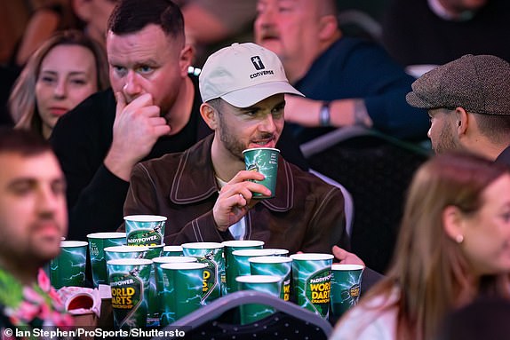 Mandatory credits: Photo by Ian Stephen/ProSports/Shutterstock (15049162ej) Tottenham Hotspur and England footballer James Maddison during the 2025 Paddy Power World Darts Championship at Alexandra Palace, London Paddy Power, World Darts Championship 2025 - December 29, 2024